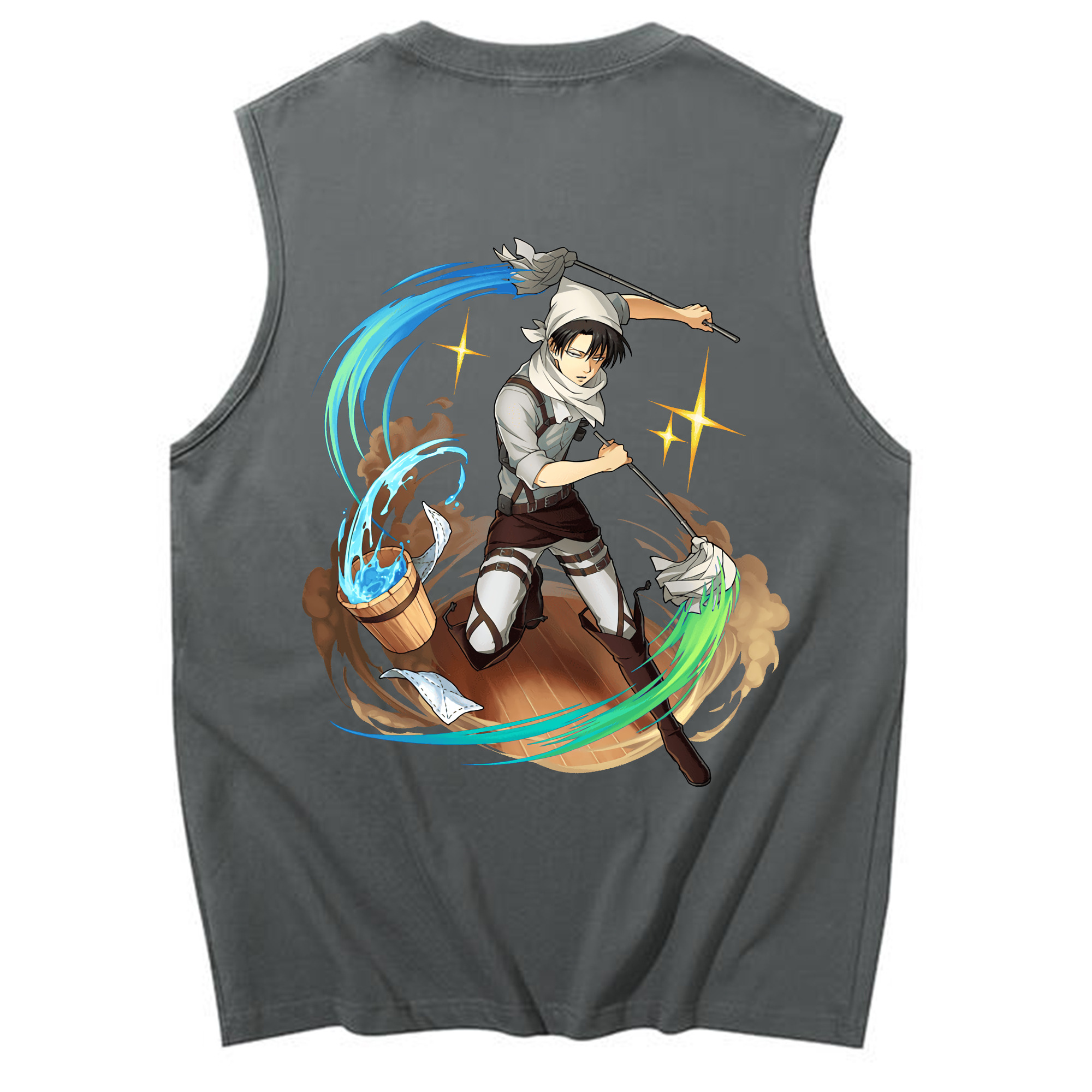（画像用） 進撃の巨人 リヴァイ·アッカーマン Attack on Titan Levi Ackerman コットン100％タンクトップ（背面プリント）